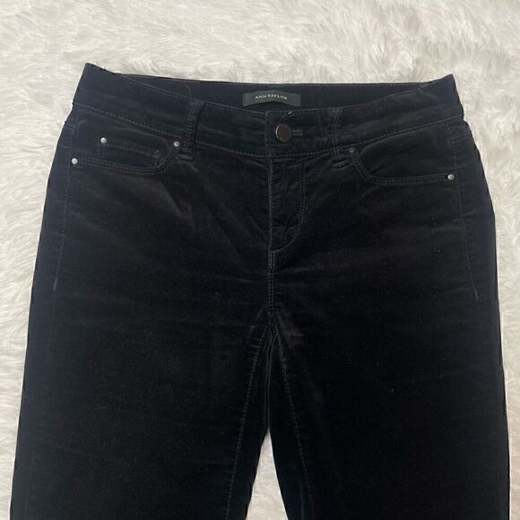 Ann Taylor Black Velvet Pants Size 0 Skinny Modern Fit Velour Stretch Low Rise - Picture 5 of 12
